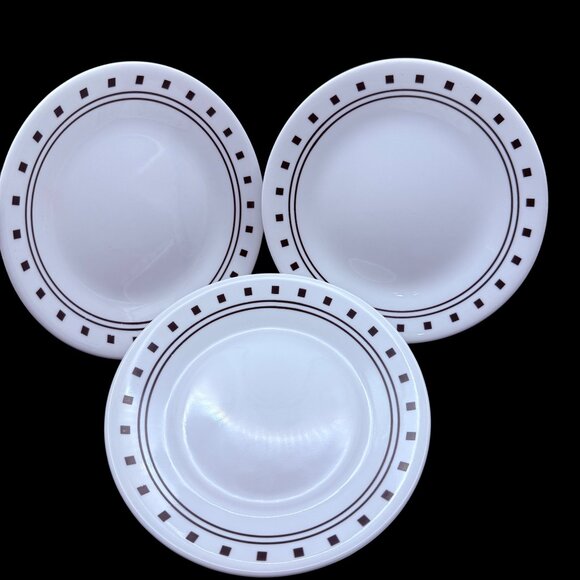 Set Of 3 Corelle “City Block” Black White Pattern 6.75" Salad Dessert Plates - Picture 1 of 4